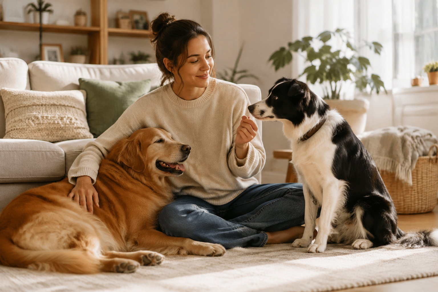 Person with dogs representing emotional support and psychiatric service roles
