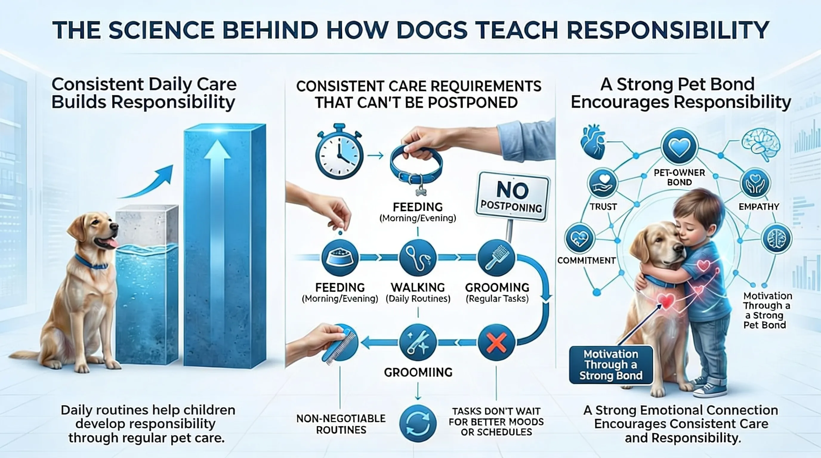 Infographic of daily dog-care tasks that build responsibility