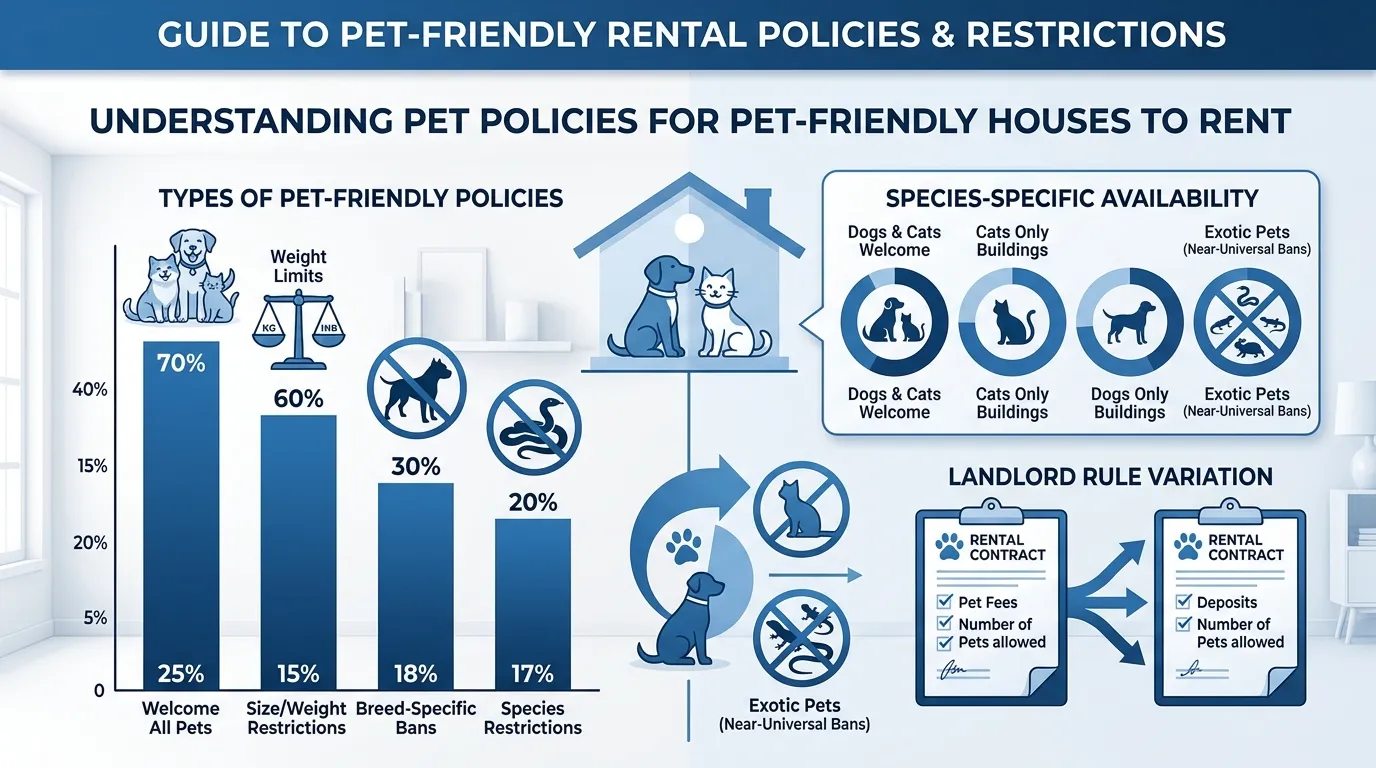 Infographic of common pet rental restrictions, fees, and policy checks